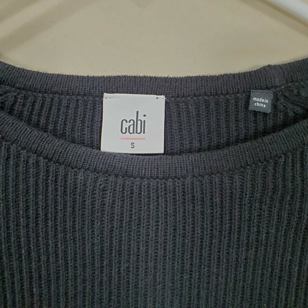 Cabi Crop Prep Pullover Sweater Hi Low Knit Ribbed Long Sleeve S 3525 black knit - Picture 5 of 6